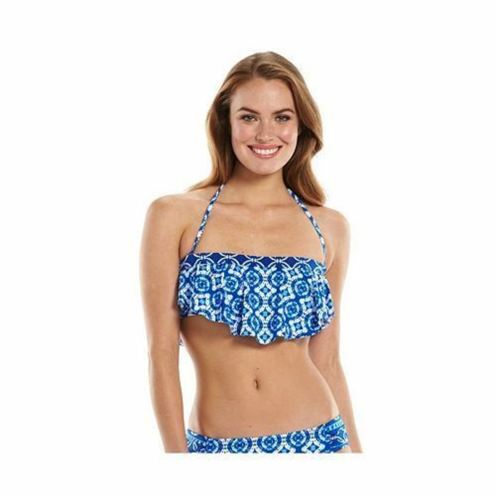 NEW Apt‎ 9 Blue White L Flounce Ruffle Bikini Top